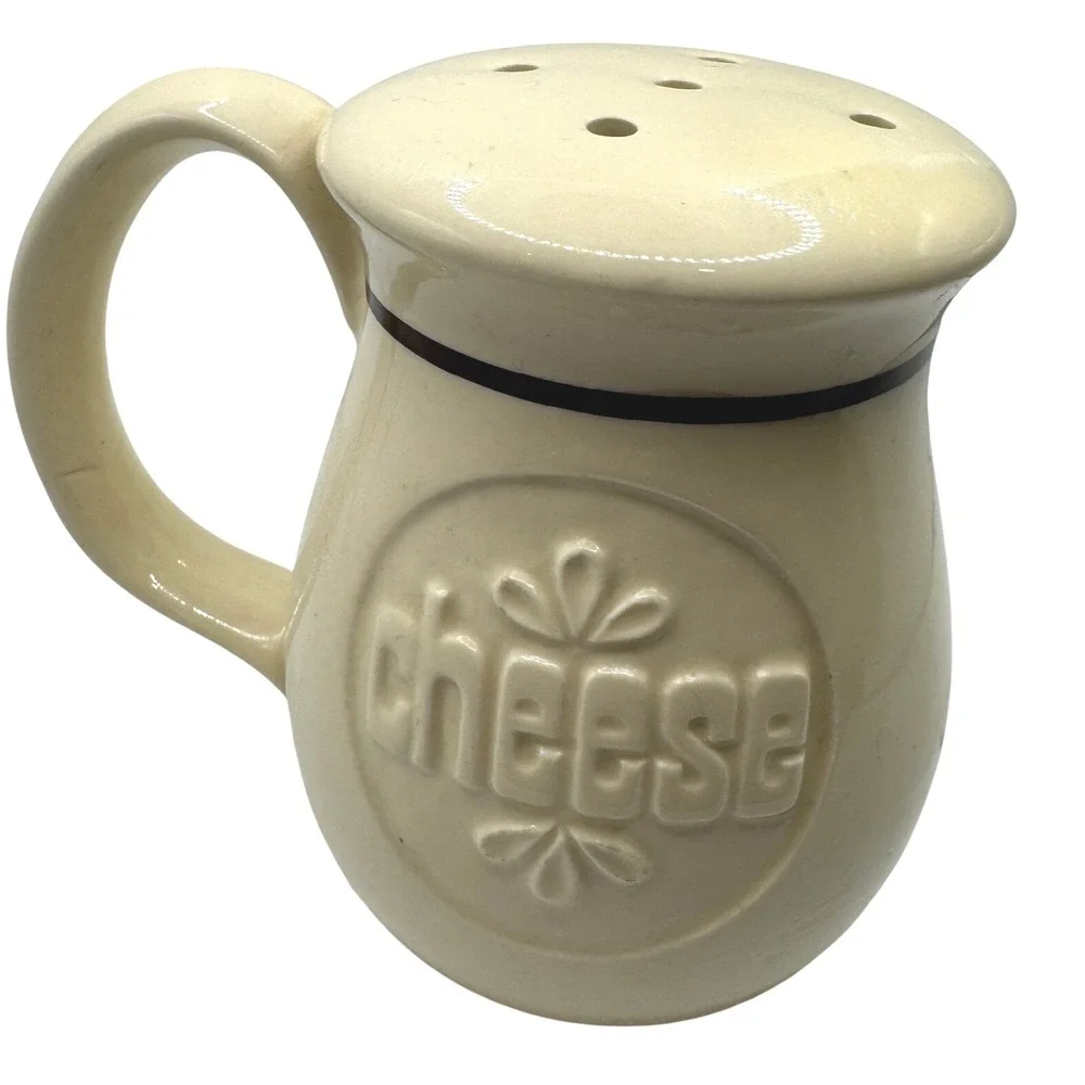Vintage‎ Ceramic Parmesan Cheese Shaker Dispenser Cream with Brown Script Accent